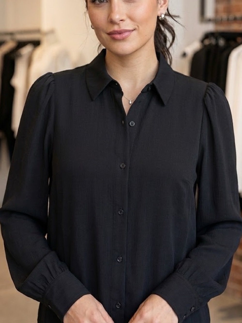 Ricki's Black Button-Down Long Sleeve Blouse Medium